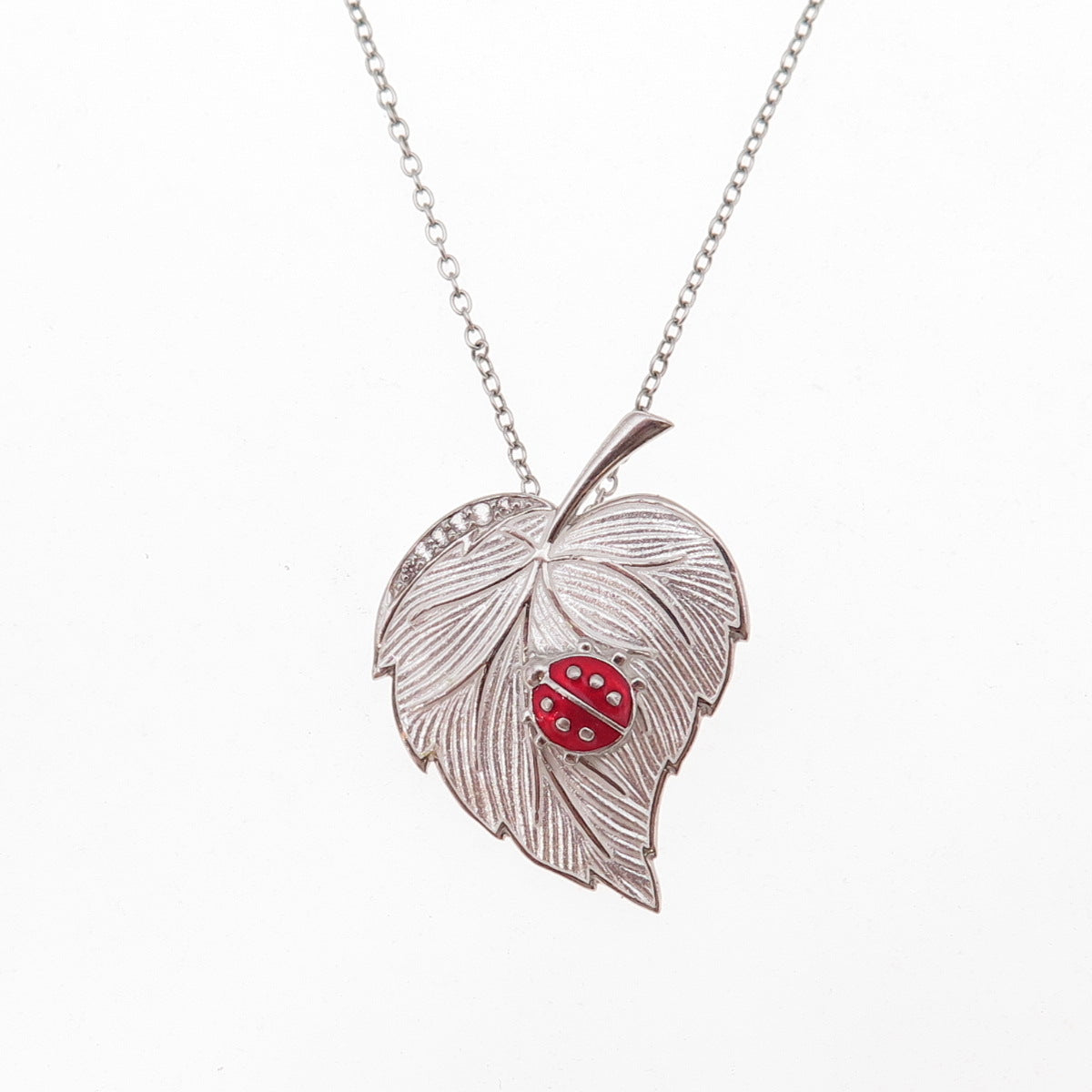 Nicky Butler 925 Sterling Enamel & C Z Ladybug Floral Cable Chain Necklace 18"