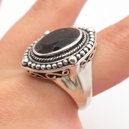 925 Sterling Silver Vintage Real Smoky Quartz Beaded Ring Size 7.25