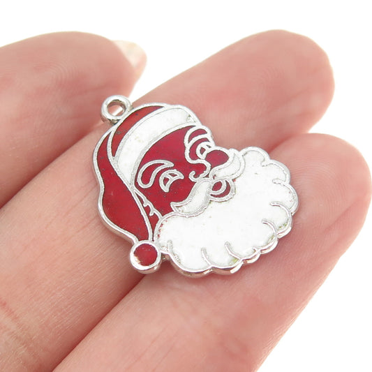 925 Sterling Silver Antique Art Deco Enamel Santa Claus Pendant