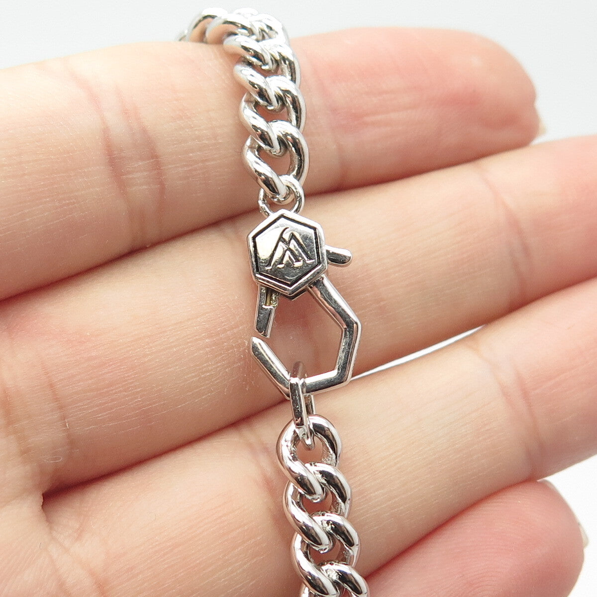 925 Sterling Silver With You Lockets Curb Link Bracelet 6.75"