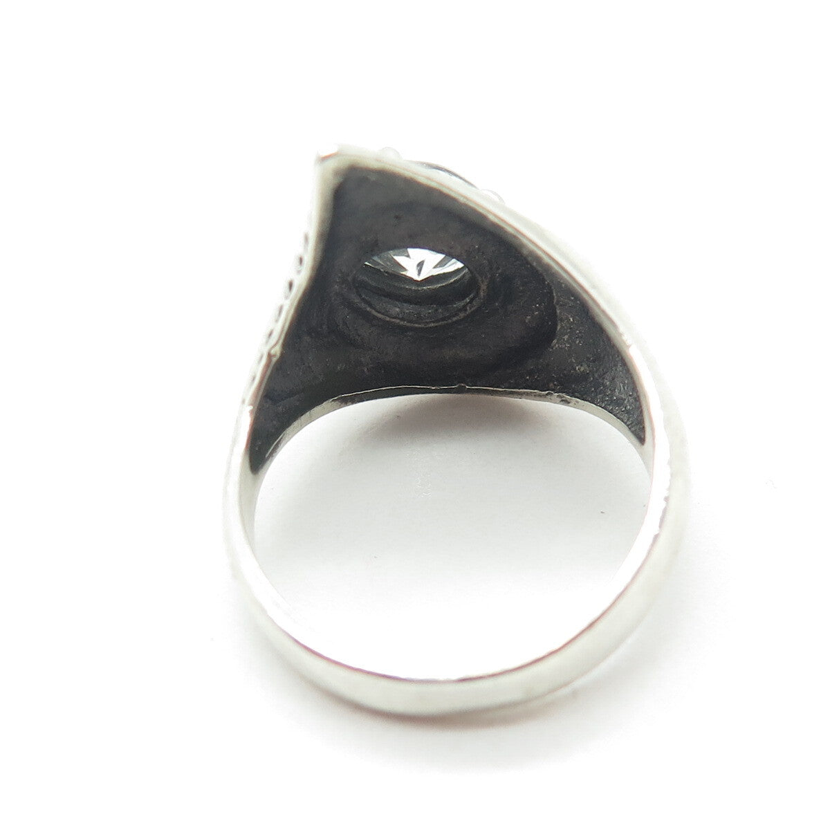 JUDITH RIPKA 925 Sterling Vintage Oval-Cut Shaped C Z Modernist Ring Size 6.75