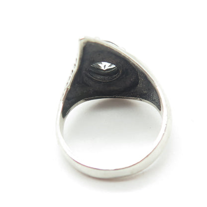 JUDITH RIPKA 925 Sterling Vintage Oval-Cut Shaped C Z Modernist Ring Size 6.75