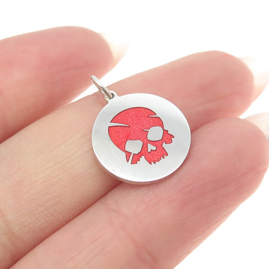 925 Sterling Silver Red Enamel Skull Charm Pendant