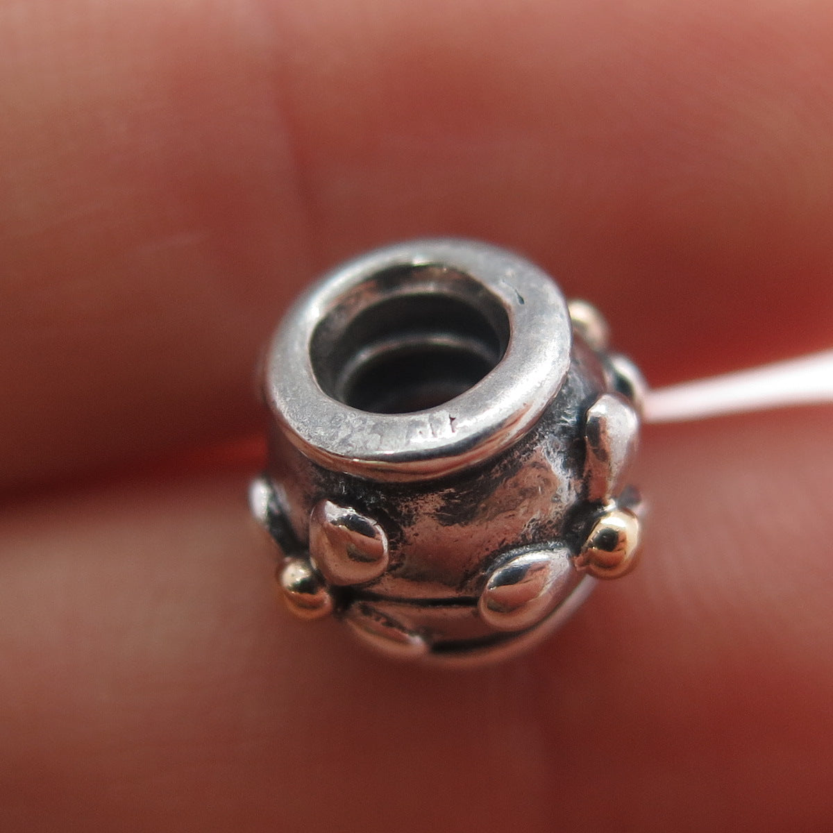 PANDORA 925 Sterling Silver & Gold Tivoli Flower Slide Bead Charm