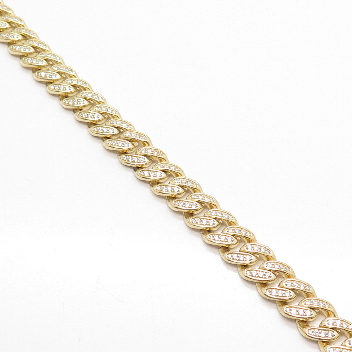 925 Sterling Silver Gold Plated C Z Cuban Link Bracelet 8.75”