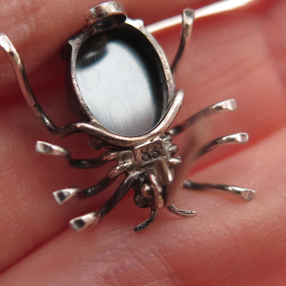 835 Silver Antique Art Deco Real Hematite Spider Oxidized 3D Mini Pin Brooch