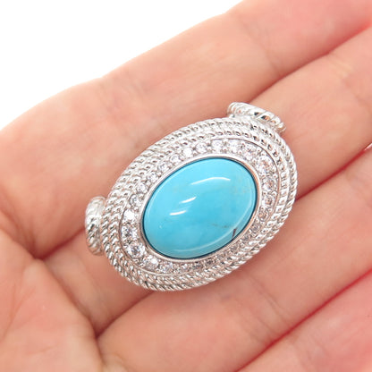 JUDITH RIPKA 925 Sterling Silver Real Tyrone Turquoise & C Z Slide Pendant