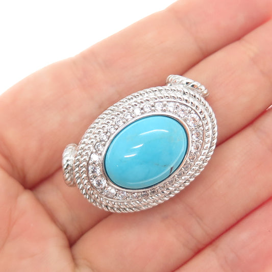 JUDITH RIPKA 925 Sterling Silver Real Tyrone Turquoise & C Z Slide Pendant