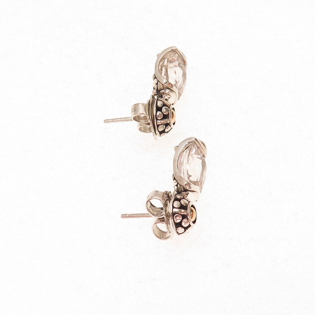 John Hardy Sterling Silver 18K Gold Vintage Real White Topaz Batu Sari Earrings