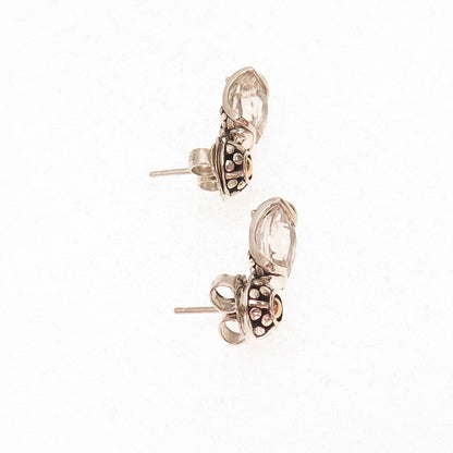 John Hardy Sterling Silver 18K Gold Vintage Real White Topaz Batu Sari Earrings