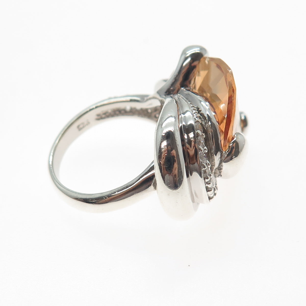 925 Sterling Silver Vintage Imperial & White C Z Modernist Ring Size 8.25