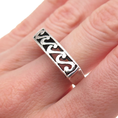 925 Sterling Silver Vintage S-Scroll Modernist Oxidized Ring Size 7