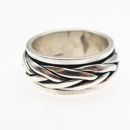 925 Sterling Silver Vintage Braided Oxidized Rotating Band Ring Size 7.75