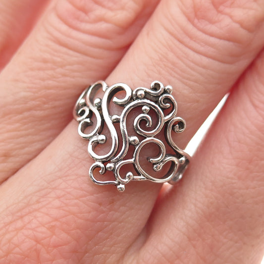 925 Sterling Silver Vintage Modernist Swirl Oxidized Ring Size 7.25
