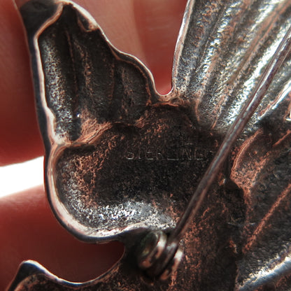 925 Sterling Silver Vintage Bird of Paradise Oxidized Pin Brooch