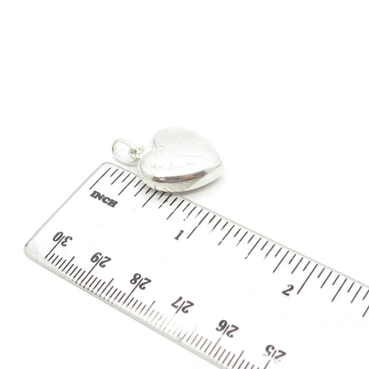 835 Silver Vintage Portugal Etched Puffy Heart Charm Pendant