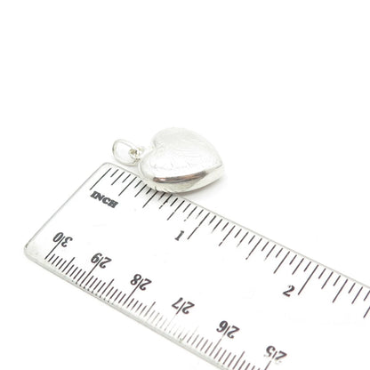 835 Silver Vintage Portugal Etched Puffy Heart Charm Pendant