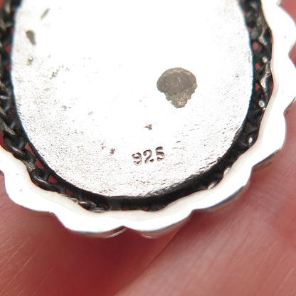 925 Sterling Silver Vintage Real MOP Floral Oxidized Pendant