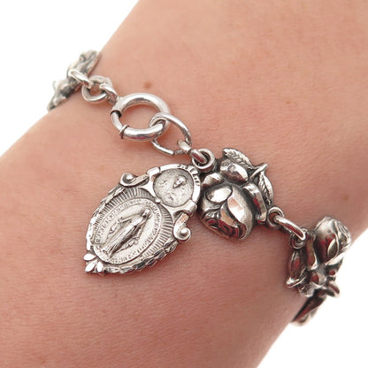 925 Sterling Antique Art Deco St. Mary Christopher Joseph Michael Bracelet 6.5"
