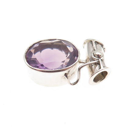VERSANI 925 Sterling Silver Vintage Real Oval-Cut Amethyst Slide Charm Pendant