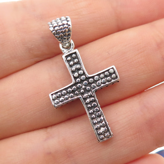 925 Sterling Silver Vintage Granulated Cross Oxidized Charm Pendant