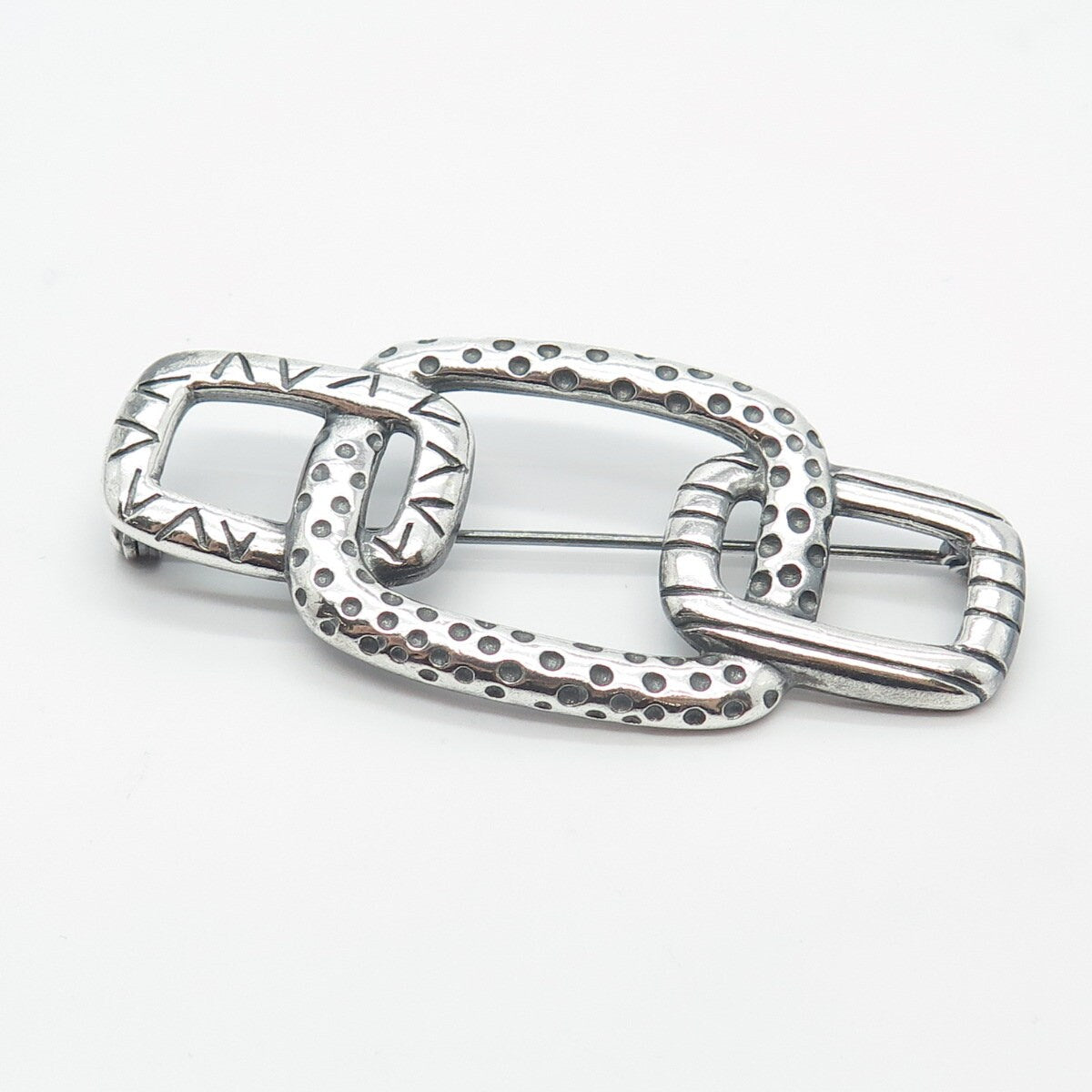 925 Sterling Silver Vintage Ornate Chain Link Pin Brooch