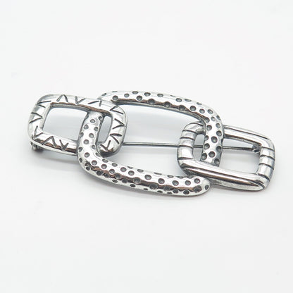 925 Sterling Silver Vintage Ornate Chain Link Pin Brooch