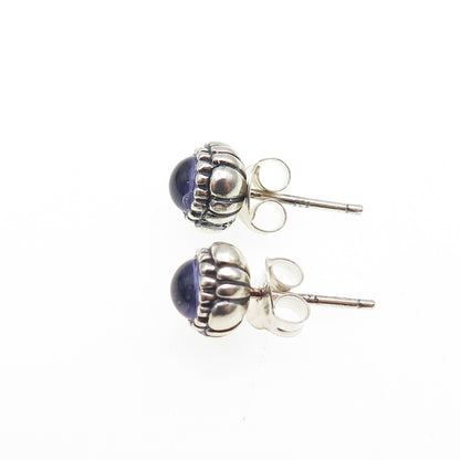 925 Sterling Silver Purple Glass Oxidized Stud Earrings