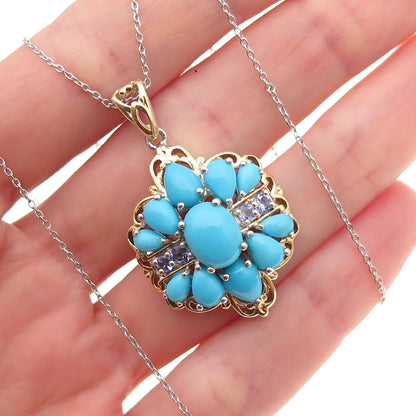 Chuck Clemency 925 Sterling Silver 2-Tone Real Turquoise Tanzanite Necklace 20"