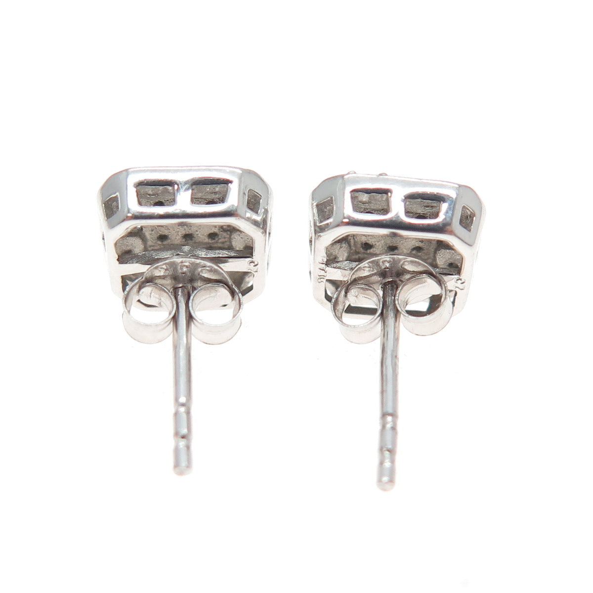 925 Sterling Silver 2-Tone Round-Cut C Z Stud Earrings