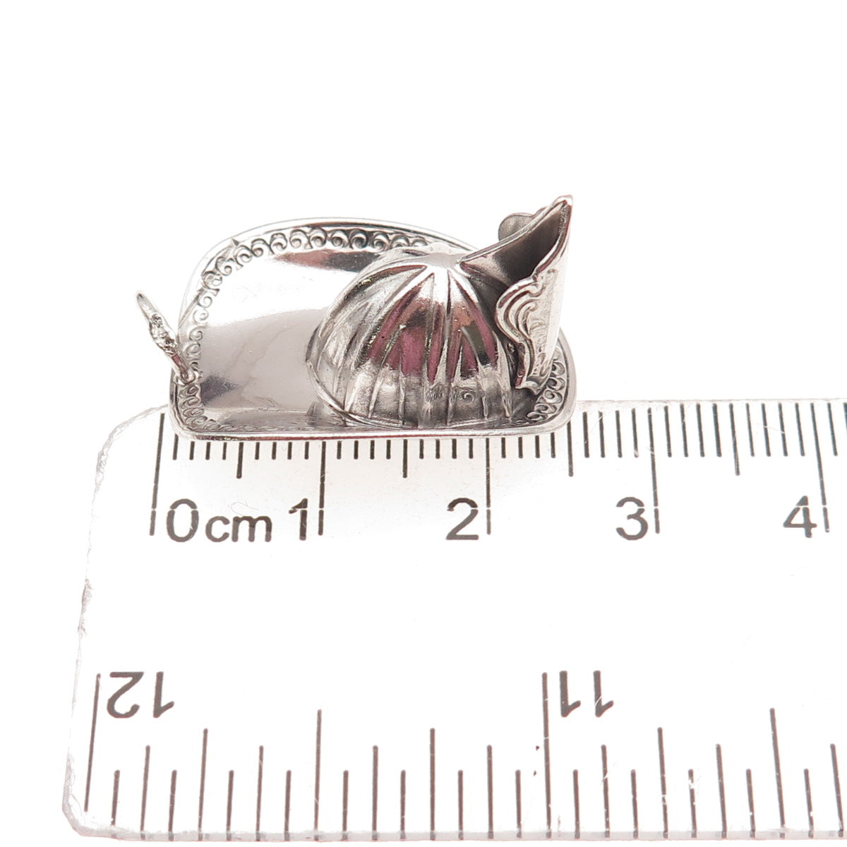 925 Sterling Silver Vintage Firefighter Helmet Oxidized 3D Charm Pendant