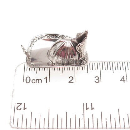 925 Sterling Silver Vintage Firefighter Helmet Oxidized 3D Charm Pendant