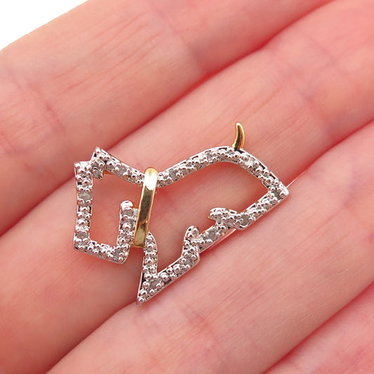 Charles Winston 925 Sterling Silver 2-Tone Real Diamond Slide Charm Pendant