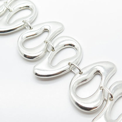 925 Sterling Silver Vintage Abstract Bean Wide Link Bracelet 7"