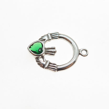 PETER STONE Sterling Vintage Real Chrome Diopside Irish Claddagh Mini Pendant