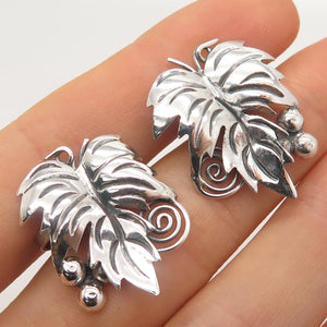 925 Sterling Silver Vintage Mexico Grape Leaf Screw Back Earrings