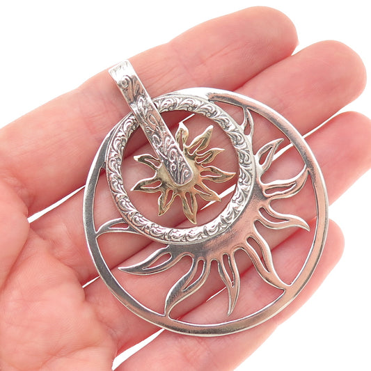 PRODESSO 925 Sterling Silver 14K Gold Vintage Israel Modernist Sun Pendant