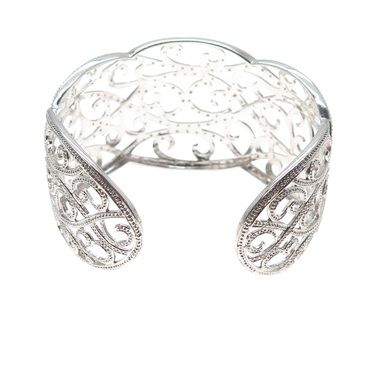 925 Sterling Silver Real Round-Cut Diamond Swirl Adjustable Cuff Bracelet 7"