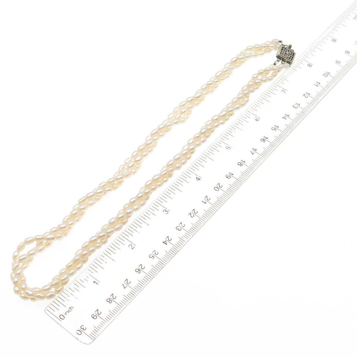 925 Sterling Antique Art Deco Real Baroque Pearl 3-Strand Beaded Necklace 16"