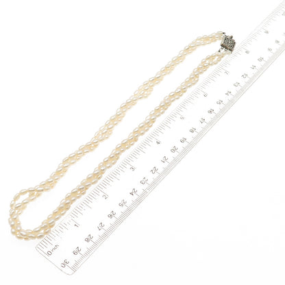 925 Sterling Antique Art Deco Real Baroque Pearl 3-Strand Beaded Necklace 16"