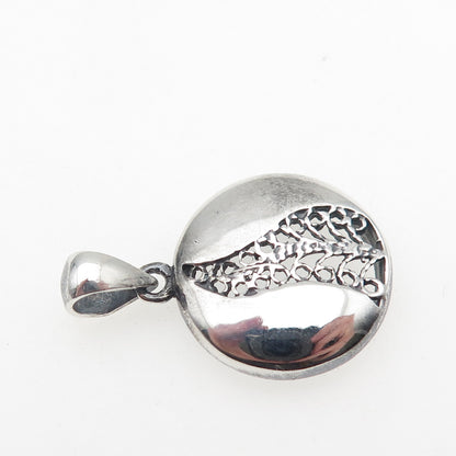 925 Sterling Silver Vintage Modernist Floral Filigree Oxidized Charm Pendant