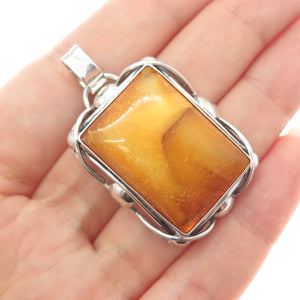 835 Silver Vintage European Real Butterscotch Amber Modernist Charm Pendant