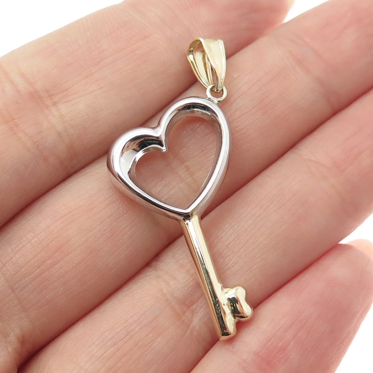 14K Yellow & White Gold Heart Key Charm Pendant