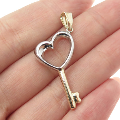 14K Yellow & White Gold Heart Key Charm Pendant