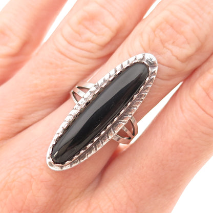 925 Sterling Silver Vintage Real Black Onyx Oxidized Ring Size 6.75