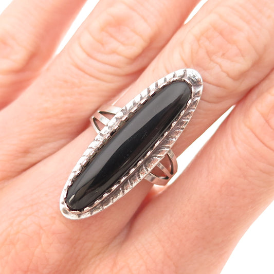 925 Sterling Silver Vintage Real Black Onyx Oxidized Ring Size 6.75