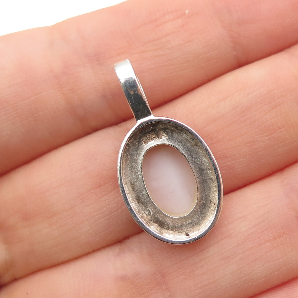 925 Sterling Silver Vintage Real MOP Oxidized Mini Charm Pendant