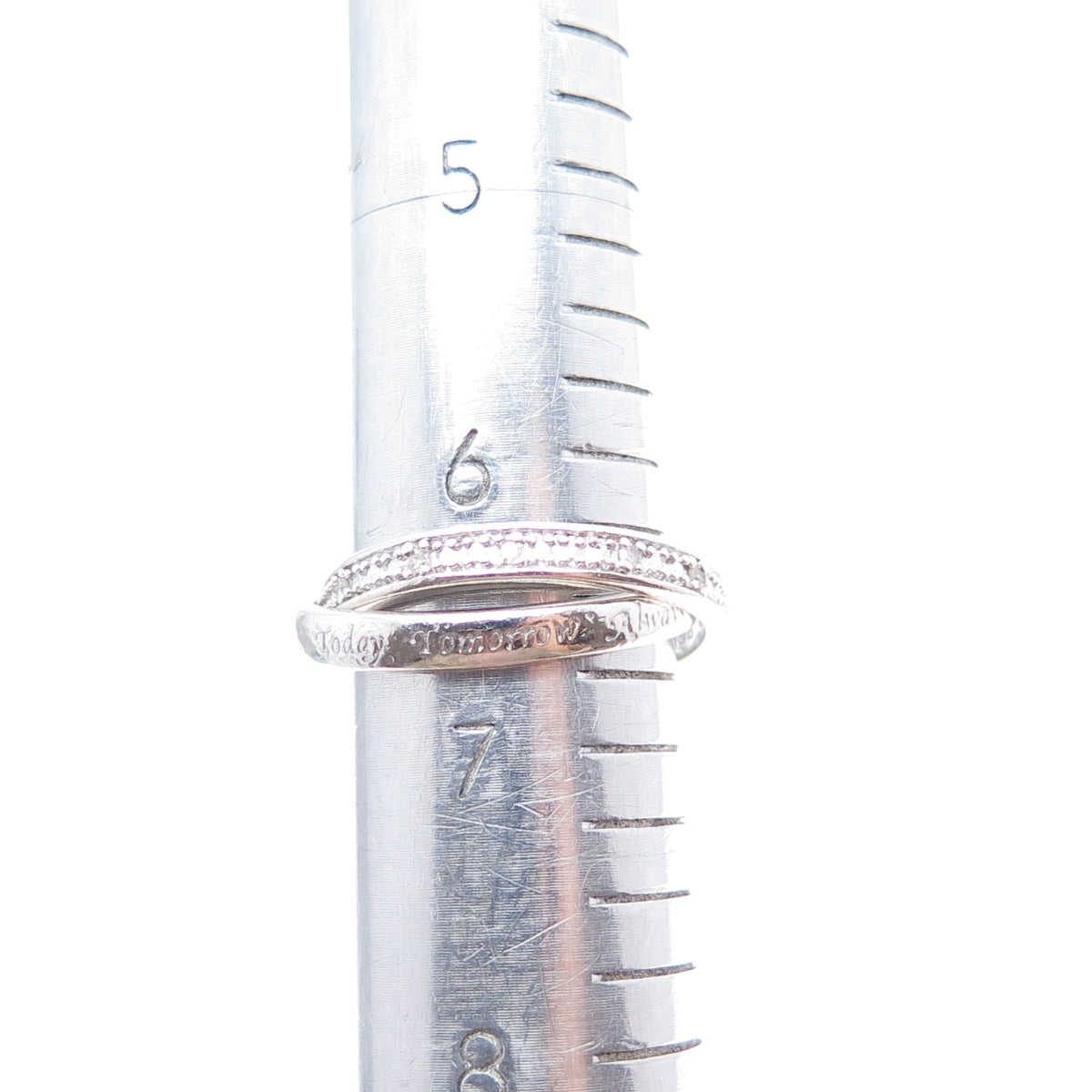 BGE BRADFORD Sterling Silver Real Diamond Interlocked Eternity Ring Size 6.75