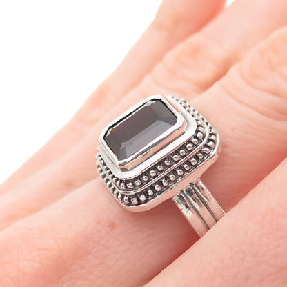 MIA T. 925 Sterling Silver Vintage Real Emerald-Cut Red Garnet Ring Size 7.25
