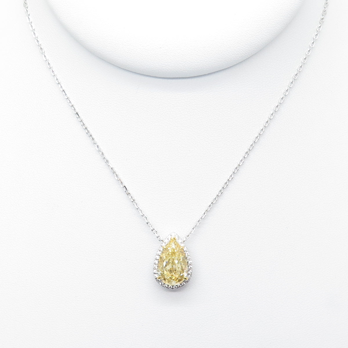 DSMK 925 Sterling Silver White & Canary C Z Teardrop Cable Chain Necklace 16-18"